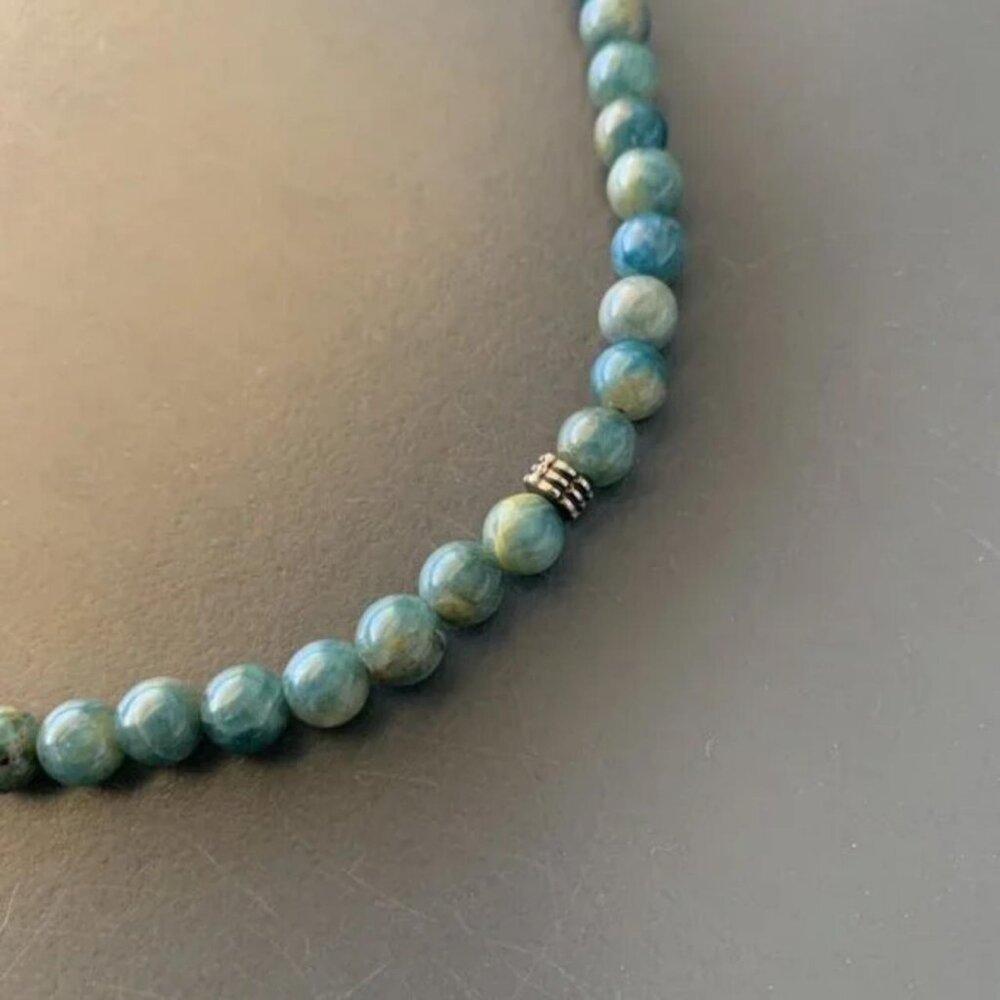 Agate 925 Sterling Stamped Silver Blue Green Necklace Beaded 16 inch - Picture 6 of 6